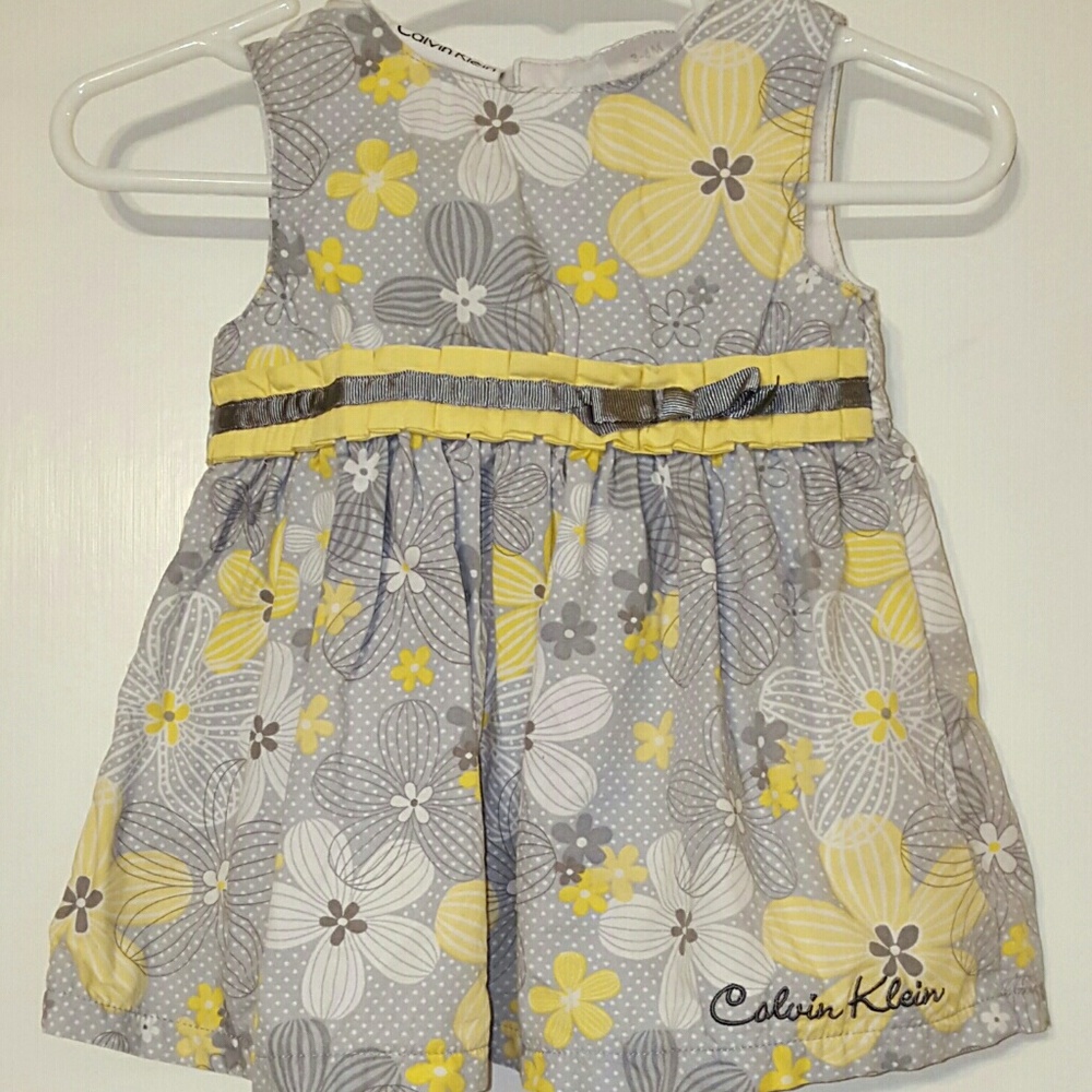 Calvin Klein Gray and Yellow Floral Dress 3-6mo